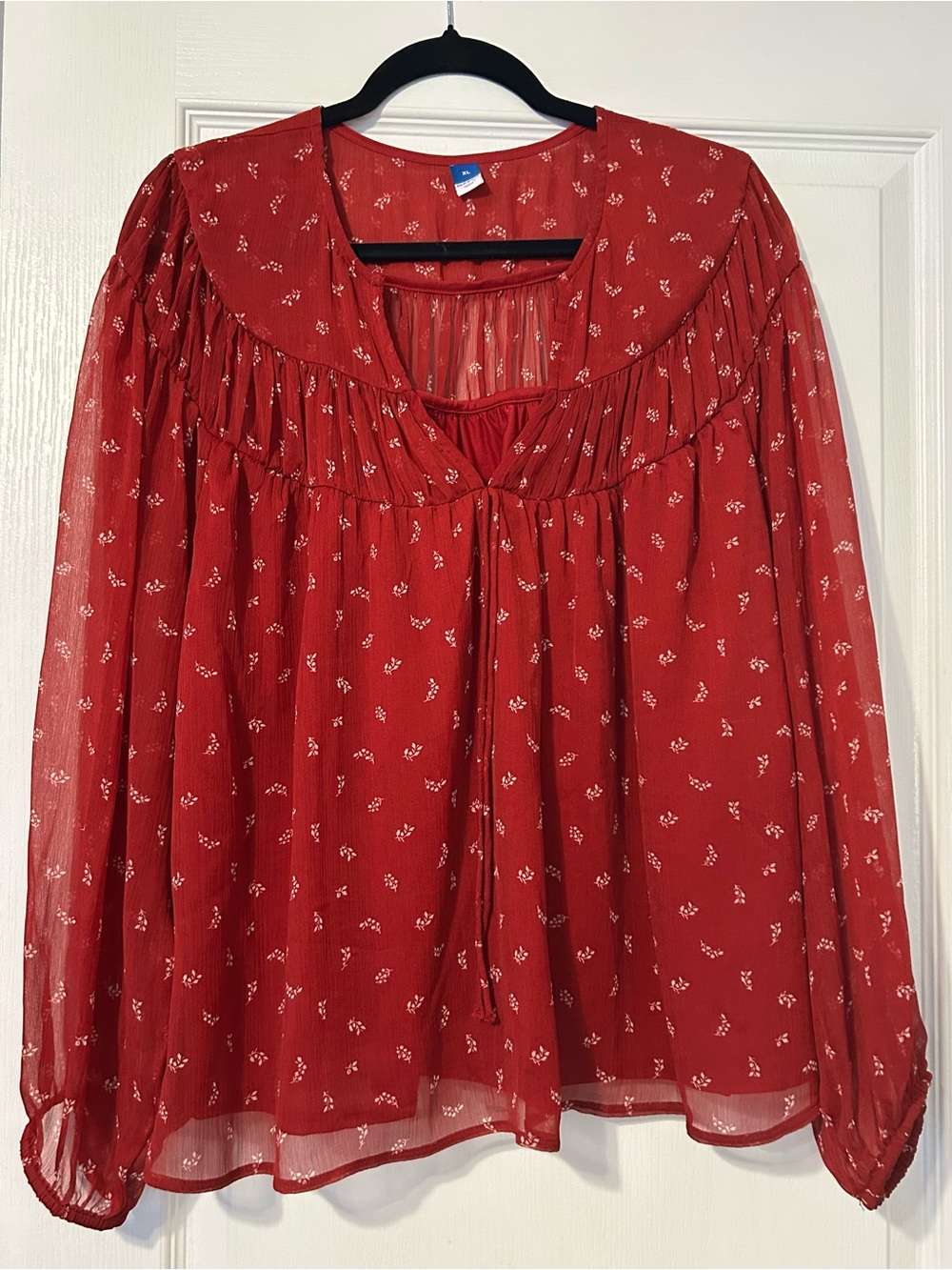 Old Navy Red Printed Peasant Blouse